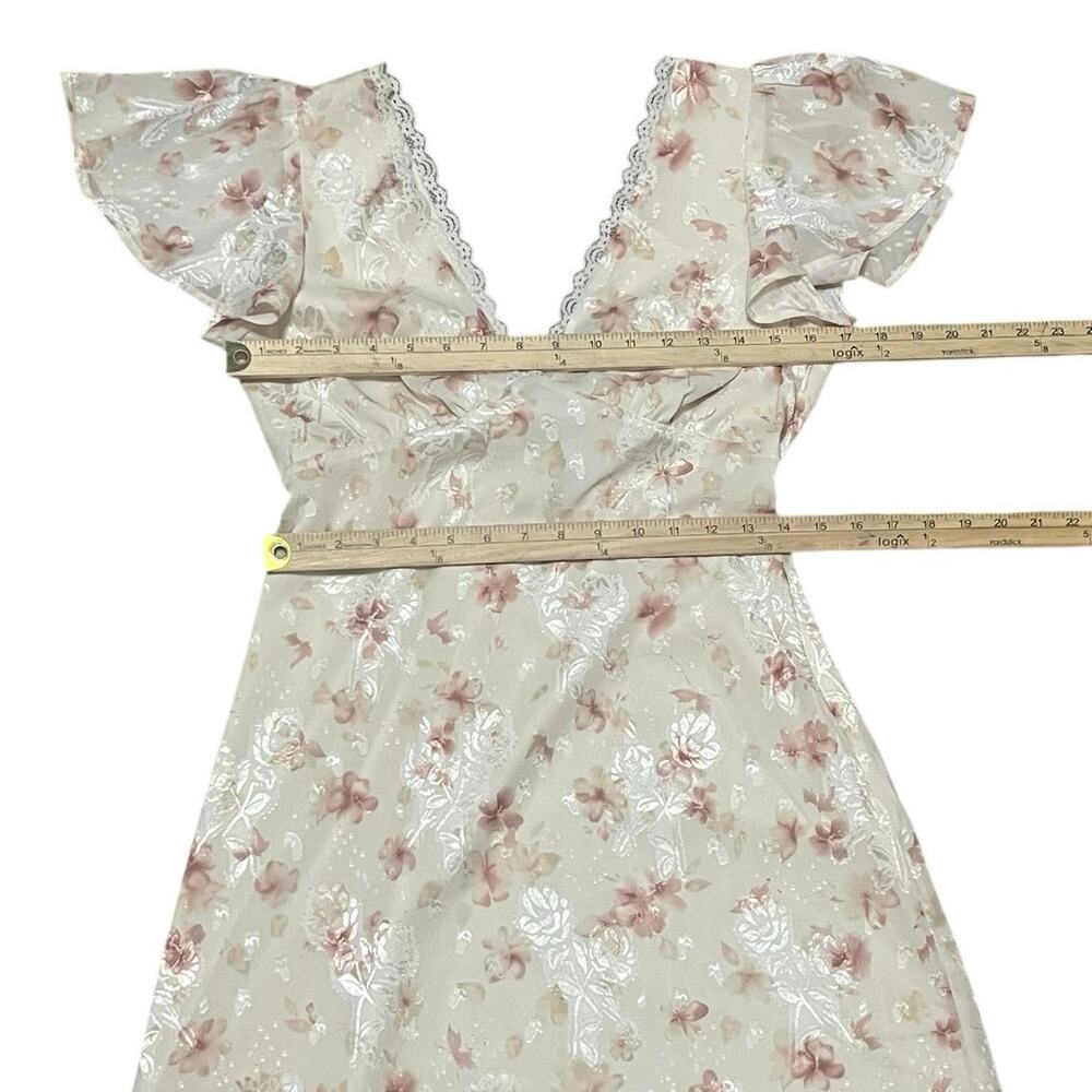 Storia Floral Boho Midi Dress M V-Neck Flutter Sleeve Lace Boho Chic Romantic - Picture 10 of 10